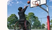 車椅子バスケットでシュートを放つ選手